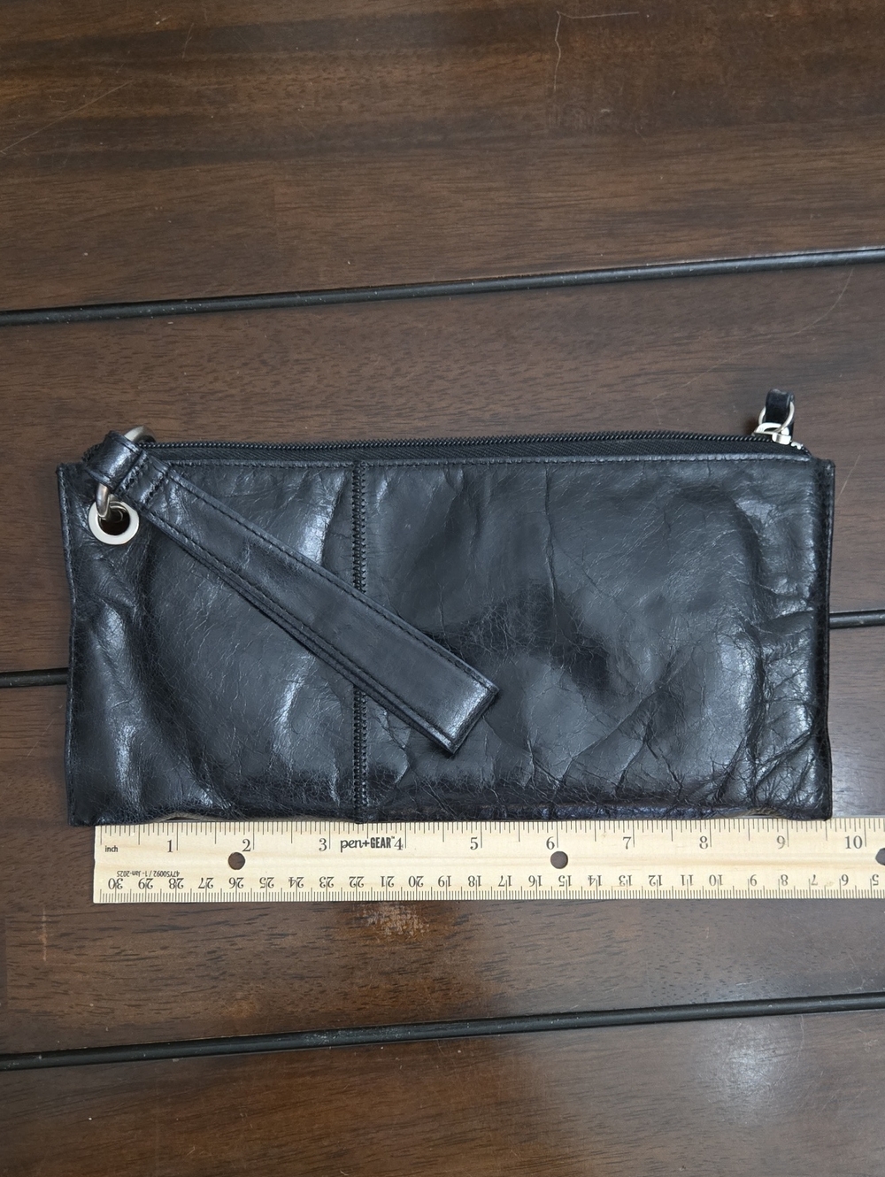 HOBO The Original Vida Black Leather Wristlet 10”x5” Zip